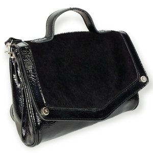 Vintage Relic Brand Remix Mini Crossbody Bag Black Patent Leather Calf Hair